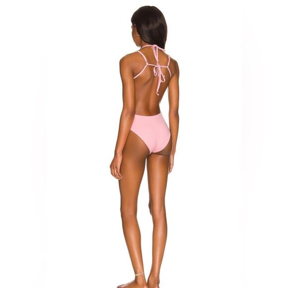 42 NWT 195.00 RevolveWeWoreWhat Ruched Cup Tie One Piece Baby Pink XL - Picture 3 of 8